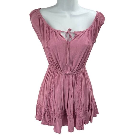 Society Amuse Womens Pullover Dress Embroidered Mini Ruffle Pink Size XS - Picture 1 of 14